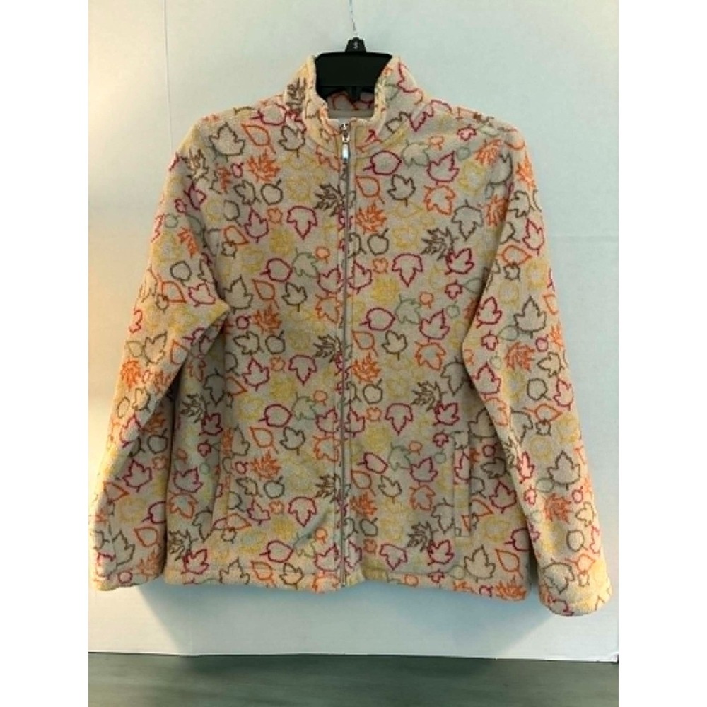 Breckenridge Womens Small Fleece Jacket Beige Floral Full Zip Cozy Soft